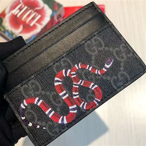 gucci card case gg supreme kingsnake print black greyl|gucci kingsnake print.